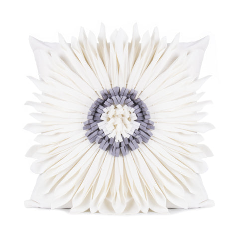 Fashion Modern Style White Throw Pillows Velvet Stitching 3D Chrysanthemum Cushion Waist Pillow Blue Cushion Case