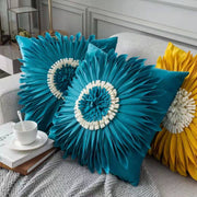 Fashion Modern Style White Throw Pillows Velvet Stitching 3D Chrysanthemum Cushion Waist Pillow Blue Cushion Case