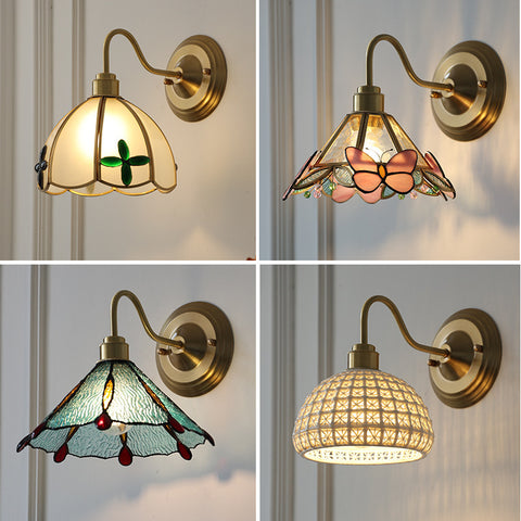 Retro Brass Glass Wall Lamp Creative Bedroom Lamps